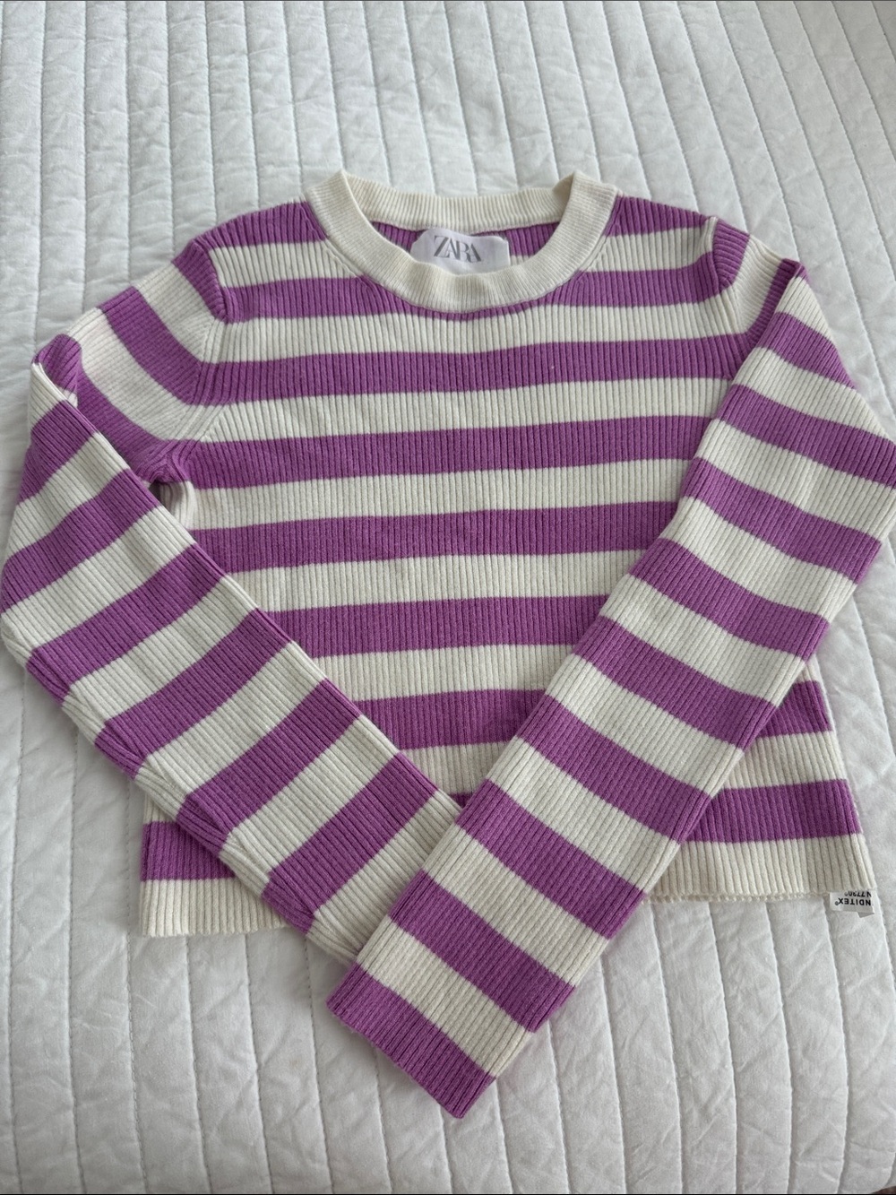 Zara kids Cream and Purple Striped Ribbed Sweater